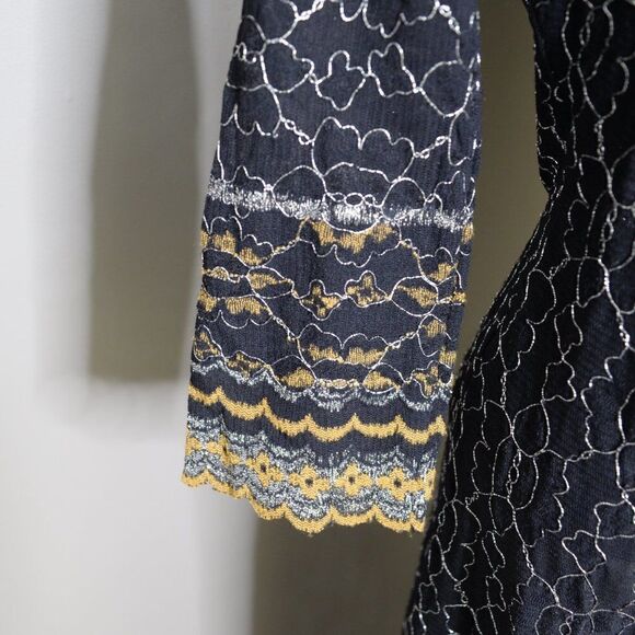 Vintage Betsey Johnson Embroidered Black Wrap Midi Dress Sz M - Picture 4 of 6